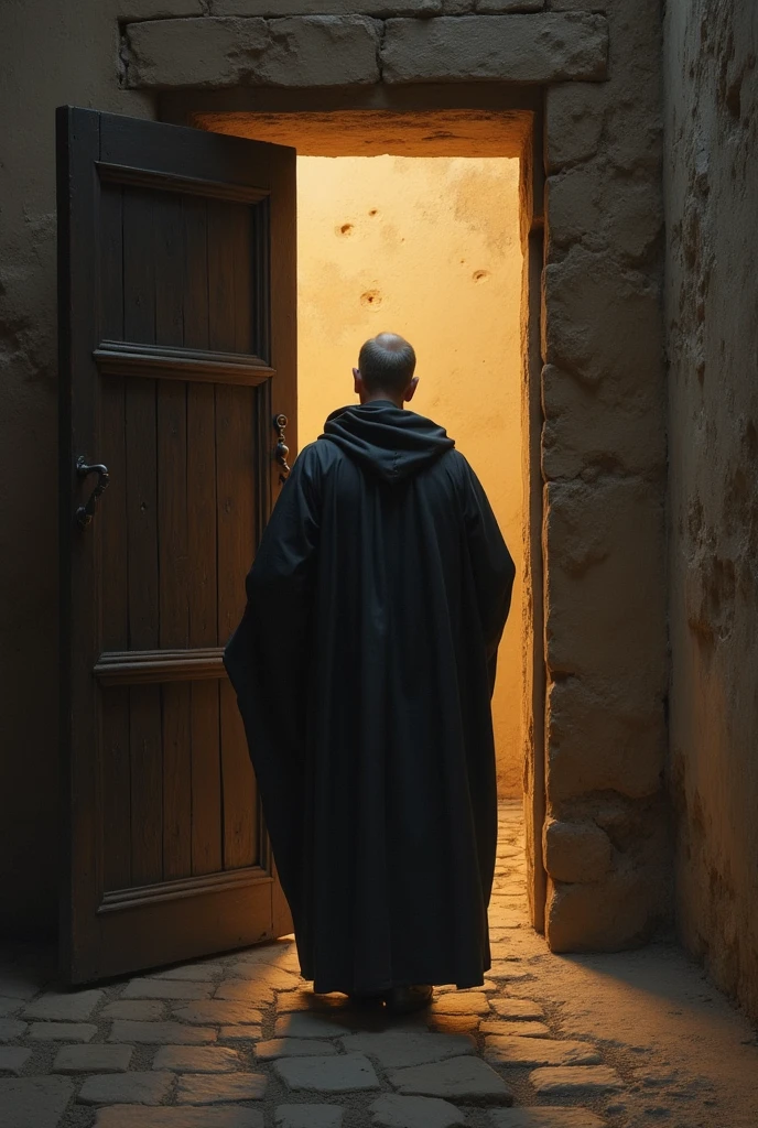 (photorealism:1.2),A man entering a prison from the time of the Spanish Inquisition