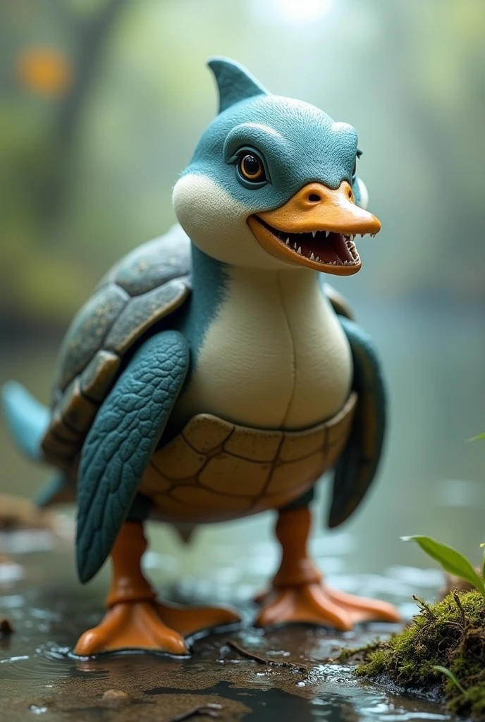 A duck with a shark&#39;s head and turtle&#39;s legs 