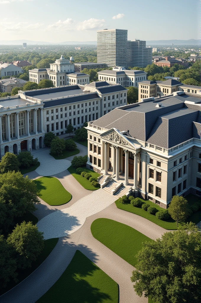 Varied buildings of campus that has unique classical and modern style.