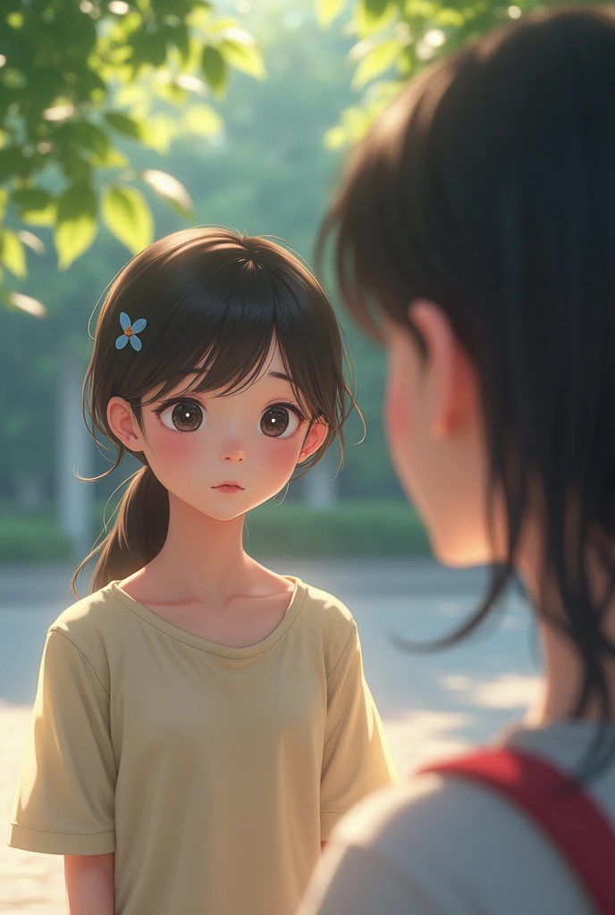 a shy girl looking at another girl 4 meters away 8k, HD
