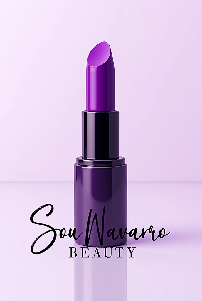 Purple makeup logo with lipstick written: Sou Navarro Beauty