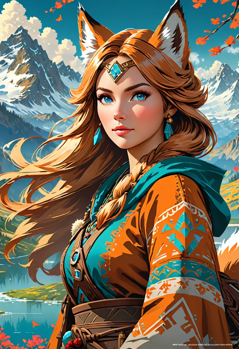 Anthropomorphic feminine kitsune enchantress. Official Art – An Award-Winning Digital Masterpiece In 4K Ultra HD, Extreme Detail And Intricate Realism. Symmetrical Face. This Concept Art Brought To Life By The Hands Of Artists Like Wlop & Artgerm In A Stunning 2D Vector Illustration. Breath of the wild. Background Is A Panoramic Vista.