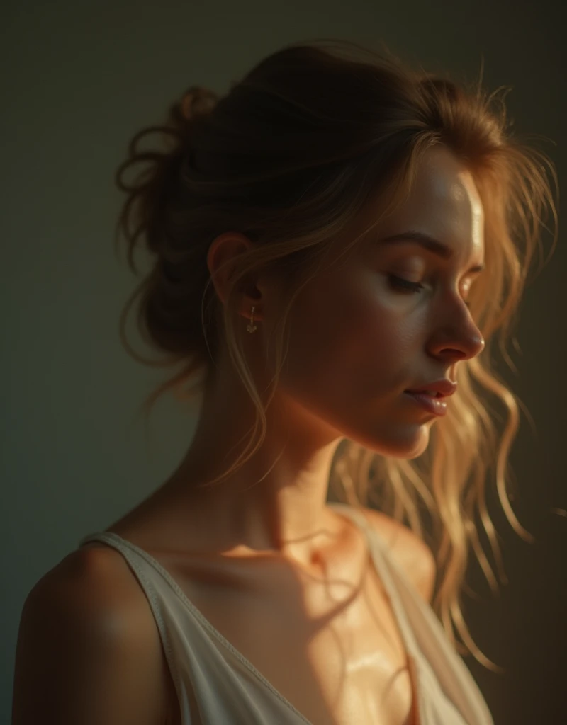 I am her lines and her body in blur but her beautiful and defined face and of her different faces that exist above her of her different lives only a figure of her naked body in blur is seen and the expression of her face that sees the pain with that light of nostalgia and shadows with volumes , It is hope come true, her entire body is seen in blur, the message I want to convey is that there is tranquility for her. , 24k artwork uses volume in shadows uses the rules of composition uses the rules of cinema uses its colors rule of thirds and all the rules of photography uses the compositions of cinema shadows with volume and uses the latest image creation techniques photoshop rendering