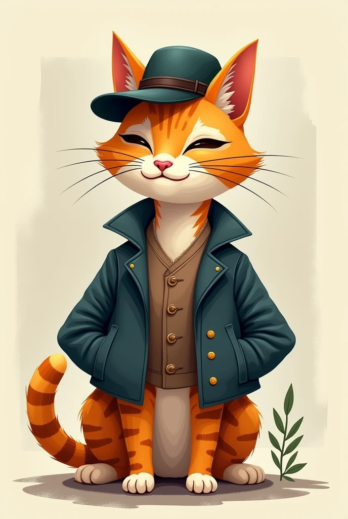 A cat with a jacket and a hat