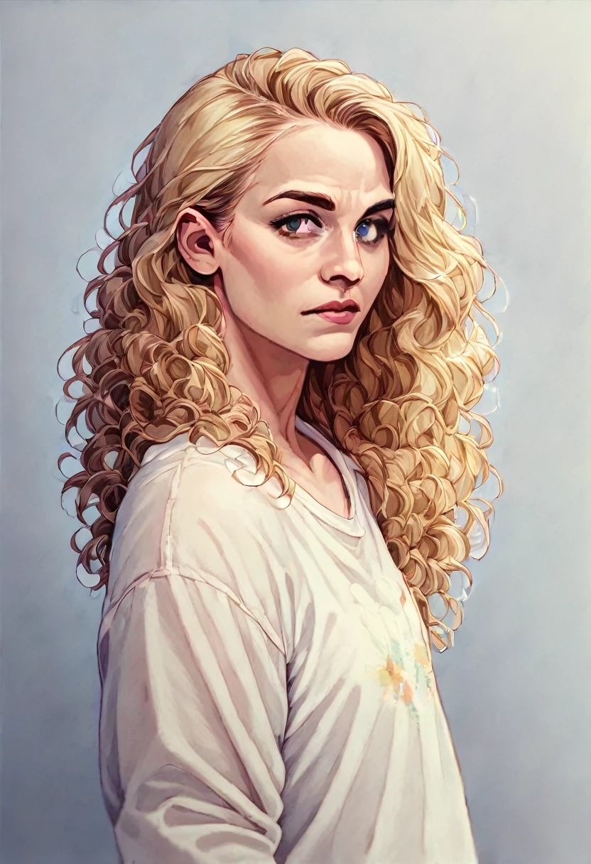 Blonde girl with short wavy channel hair ( actress Emma Myers from Wednesday) 