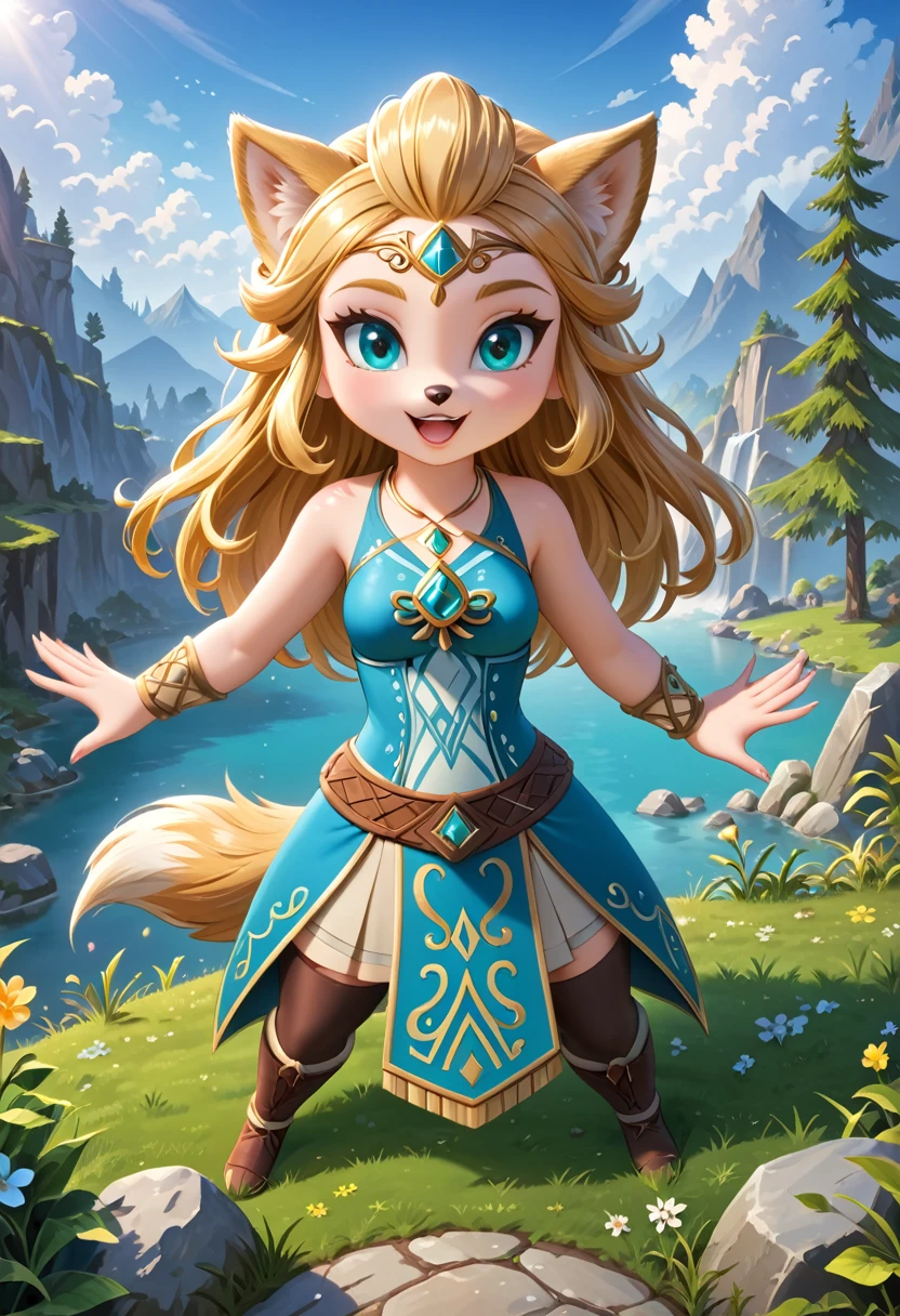Anthropomorphic feminine kitsune enchantress. Official Art – An Award-Winning Digital Masterpiece In 4K Ultra HD, Extreme Detail And Intricate Realism. Symmetrical Face. This Concept Art Brought To Life By The Hands Of Artists Like Wlop & Artgerm In A Stunning 2D Vector Illustration. Breath of the wild. Background Is A Panoramic Vista.
