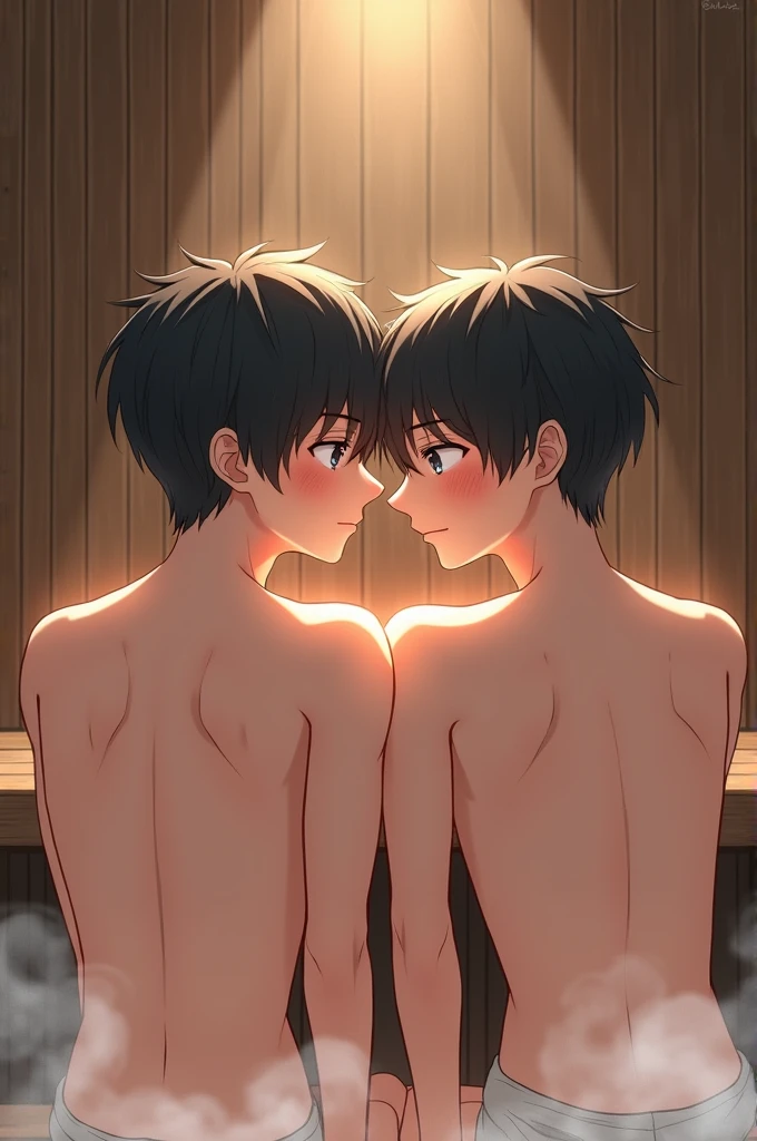 Two gay anime boys in a sauna 