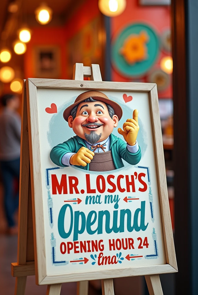 A notice for snacks with the name Mr Losch with information about the opening hours starting at 7:30 pm