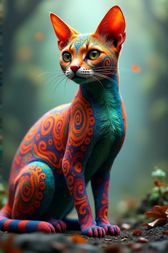 Realistic colored alebrije cat