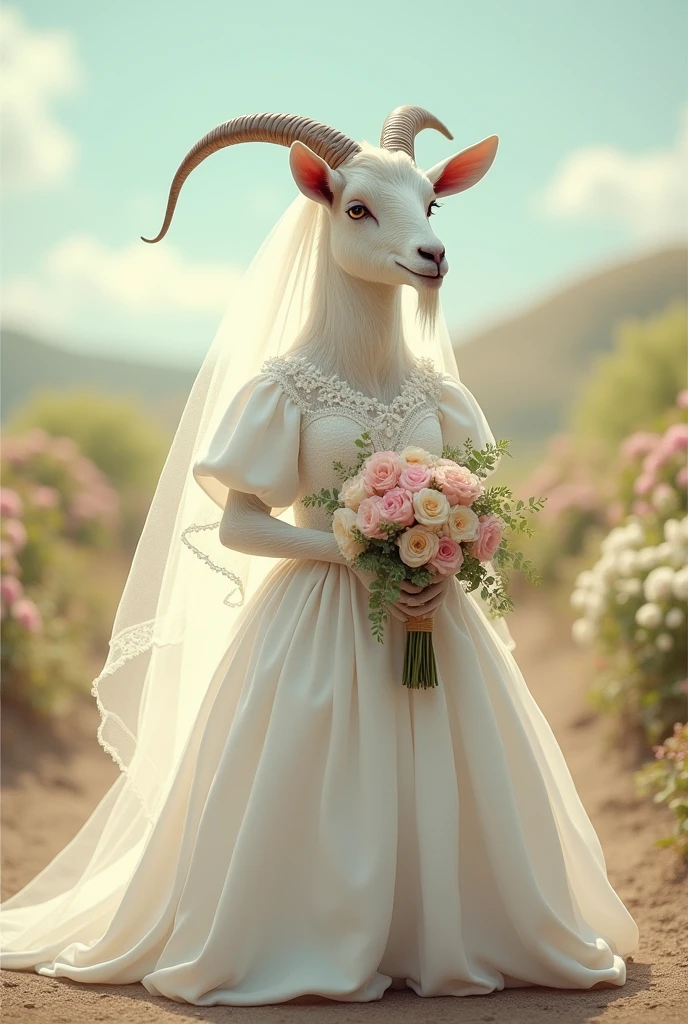 A goat dressed as a bride