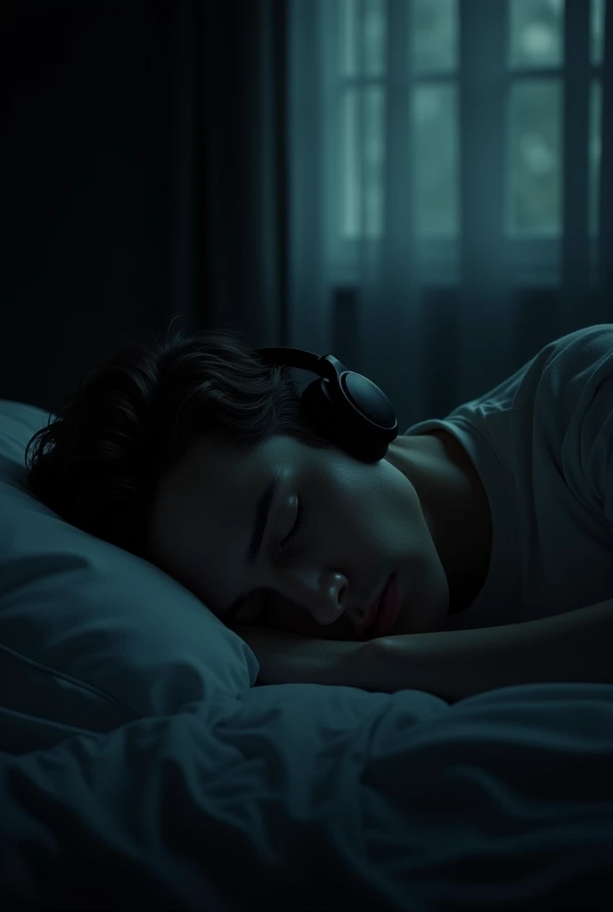 It all starts with the protagonist lying in bed in a dark room with headphones listening to music with his eyes closed..