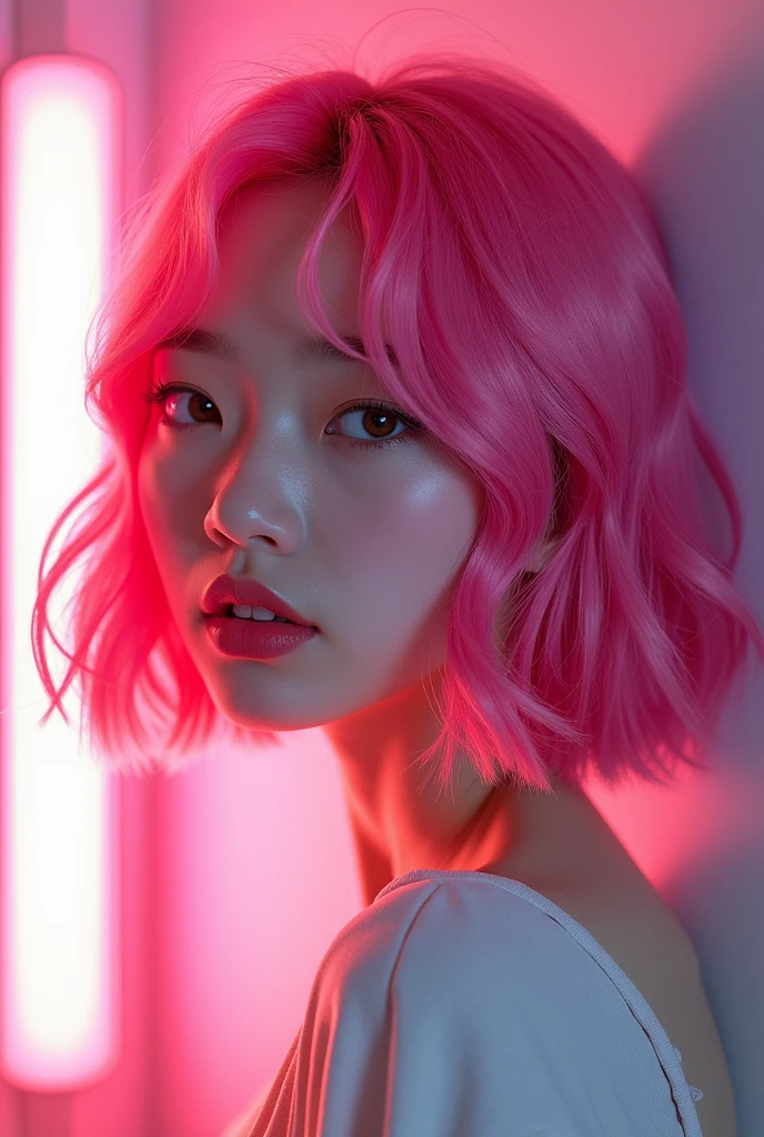A Korean with pink hair,