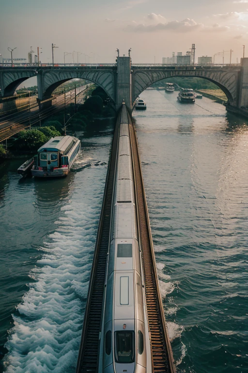 many seta-light in sky, run faster motion metrorail, bridge in sea, bangjadesh entire digital feature world