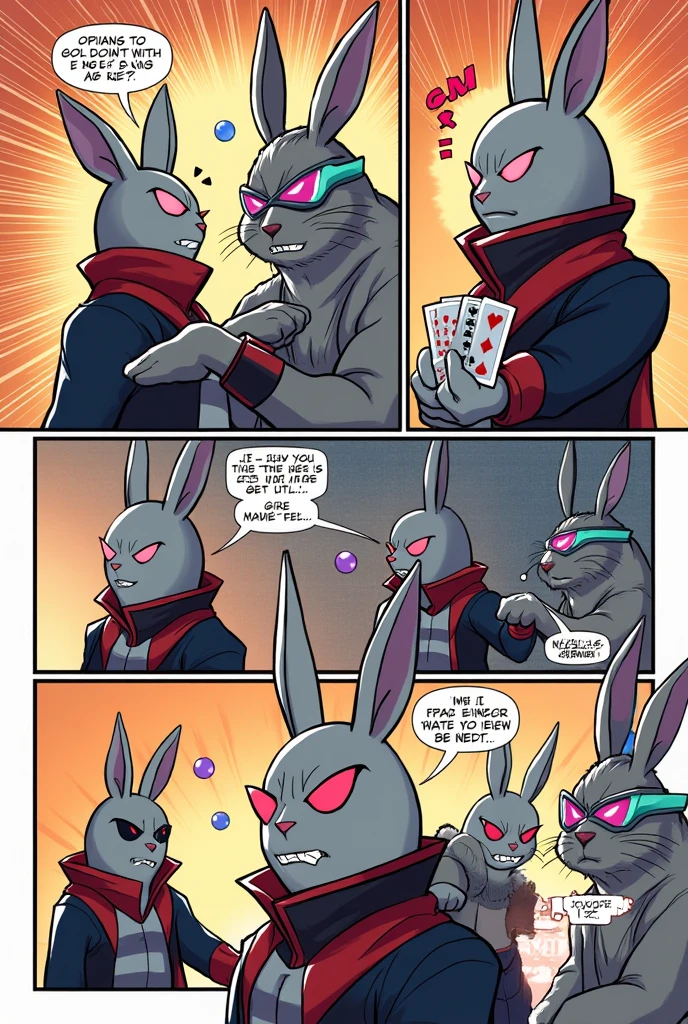 Make a comic page with Cyclops, Gambit and Jinm gray but they are rabbits