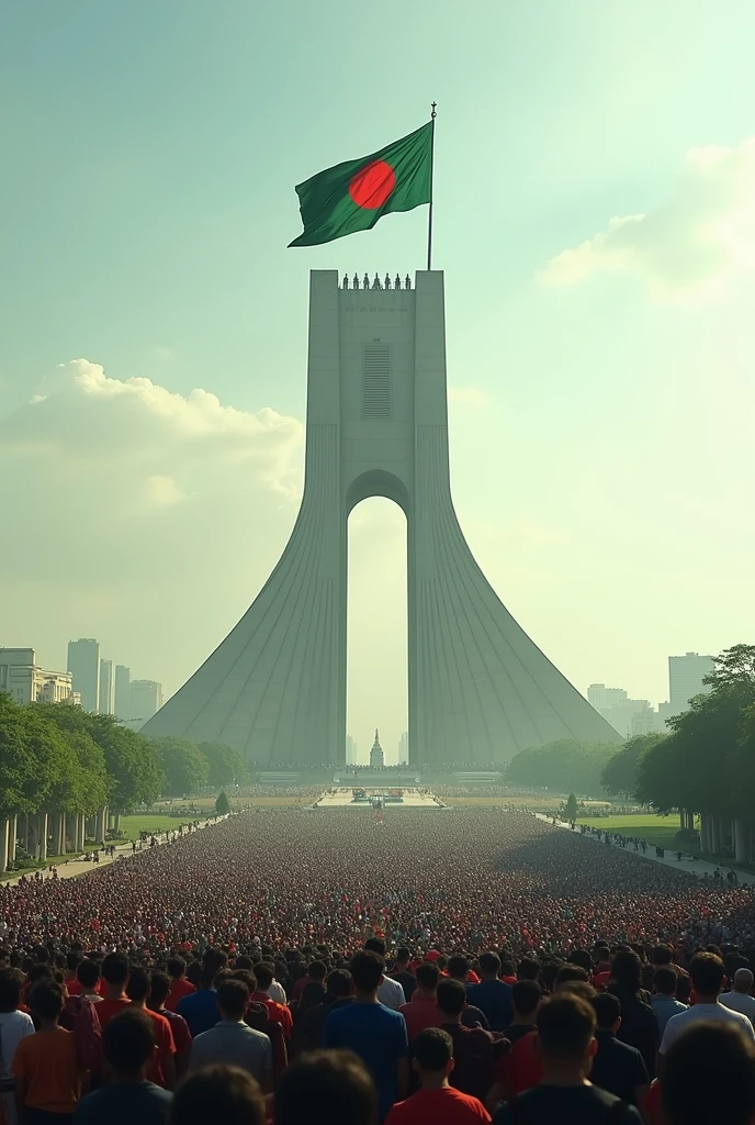 Bangladeshi Flag in Tower Front of massive people