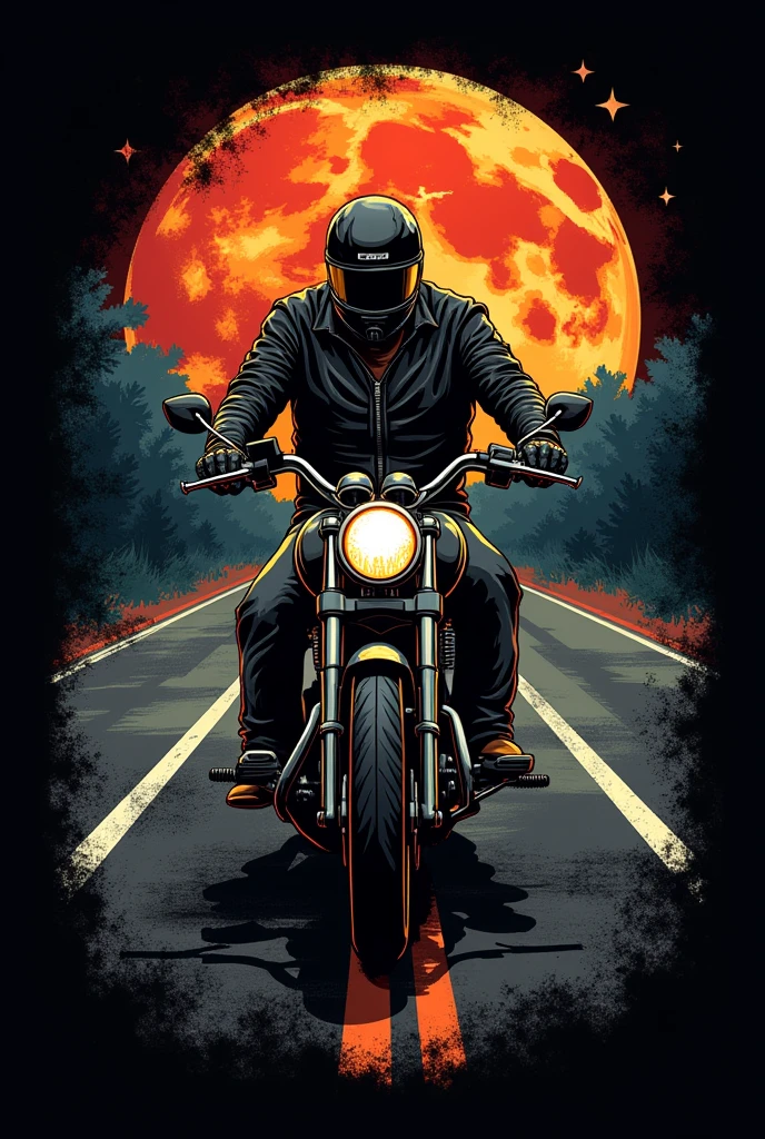 T-shirt design for bikers.
The image will be printed on a black t-shirt, then the colors should match.
The image may have a road and skulls