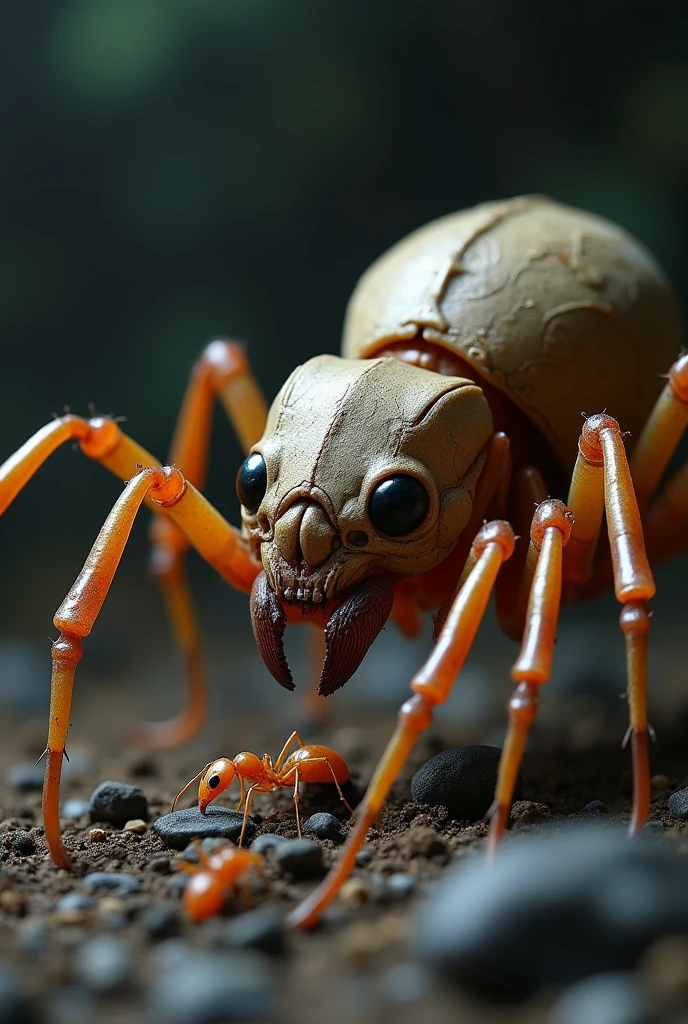 (Photorealism:1.2), ants in a somewhat dark setting, the ants are assembling the skeleton of a dwarf