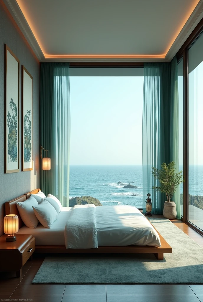 A Chinese sea themed bedroom.