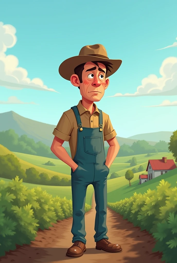 Animated illustration of a farmer with signs of pesticide poisoning such as dizziness, headache,
