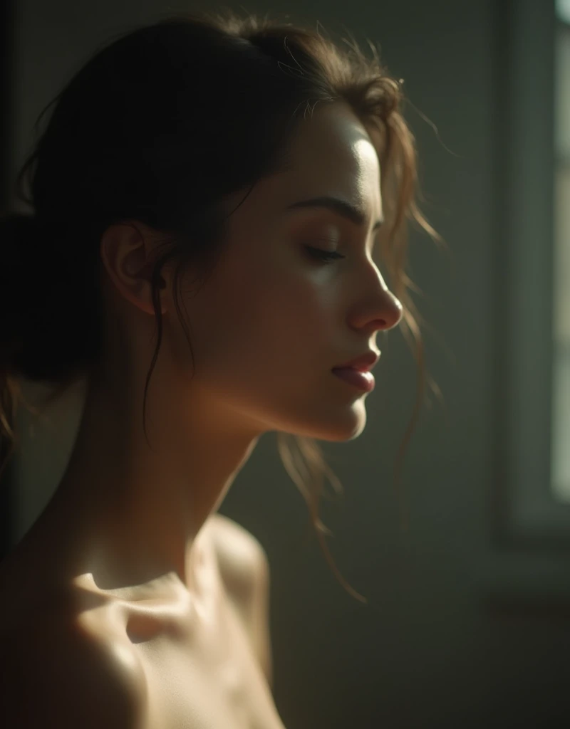 I am the lines of her and her body in blur but her beautiful and defined face shows her internal sadness and of her different faces that exist above her of her different lives only a figure of her naked body in blur is seen and the expression of her face that sees the pain with that light of nostalgia and shadows with volumes , It is hope come true, her entire body is seen in blur, the message I want to convey is that there is tranquility for her. , 24k artwork uses volume in shadows uses the rules of composition uses the rules of cinema uses its colors rule of thirds and all the rules of photography uses the compositions of cinema shadows with volume and uses the latest image creation techniques photoshop rendering creates deep shadows highlighting the volume of 3d reality