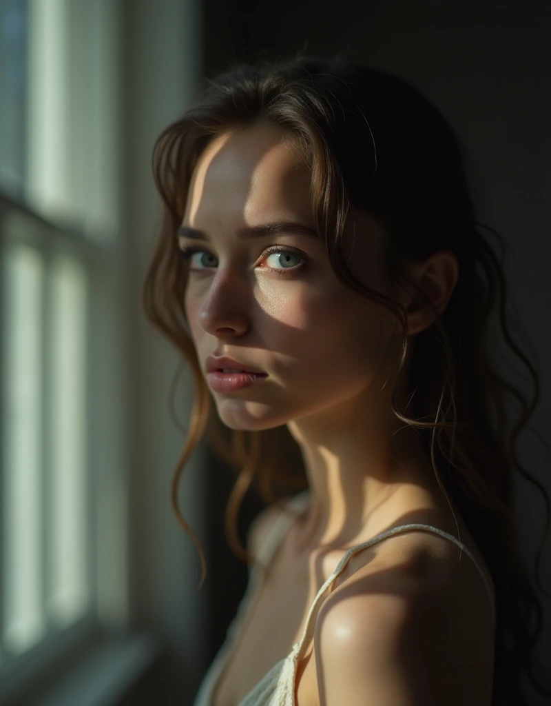 I am the lines of her and her body in blur but her beautiful and defined face shows her internal sadness and of her different faces that exist above her of her different lives only a figure of her  in blur is seen and the expression of her face that sees the pain with that light of nostalgia and shadows with volumes , It is hope come true, her entire body is seen in blur, the message I want to convey is that there is tranquility for her. , 24k artwork uses volume in shadows uses the rules of composition uses the rules of cinema uses its colors rule of thirds and all the rules of photography uses the compositions of cinema shadows with volume and uses the latest image creation techniques photoshop rendering creates deep shadows highlighting the volume of 3d reality