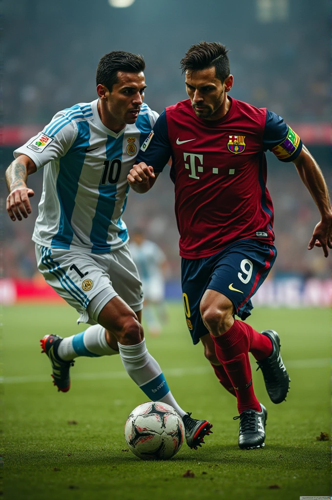 Cristiano Ronaldo fighting with Lionel Messi