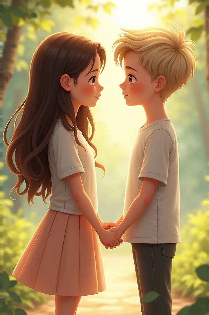 Brunette girl and white boy holding hands