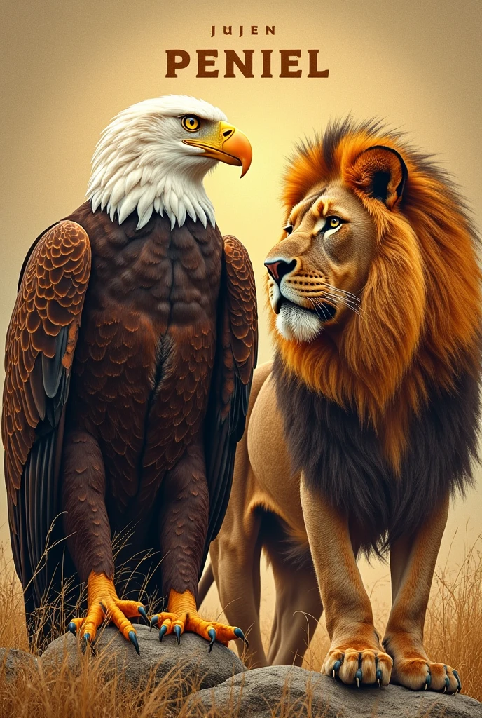 Eagle and lion of the tribe of Judah facing each other and just above it written PENIEL
