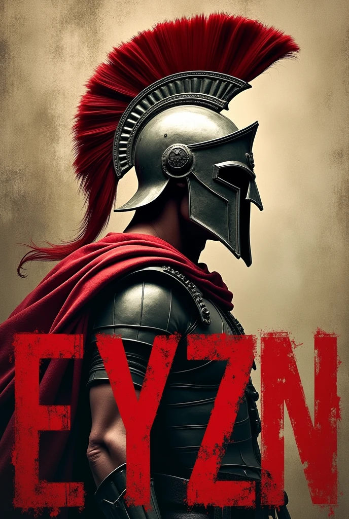 Яyzn large lettering. Background a Spartan.