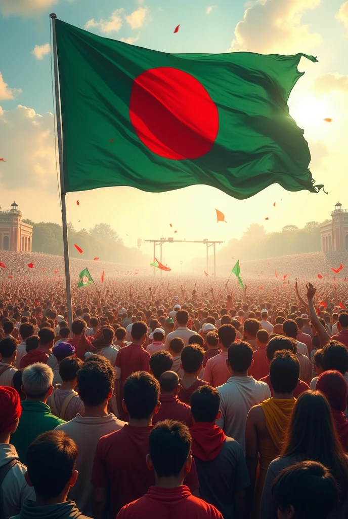 Bangladeshi Flag in Front of massive people