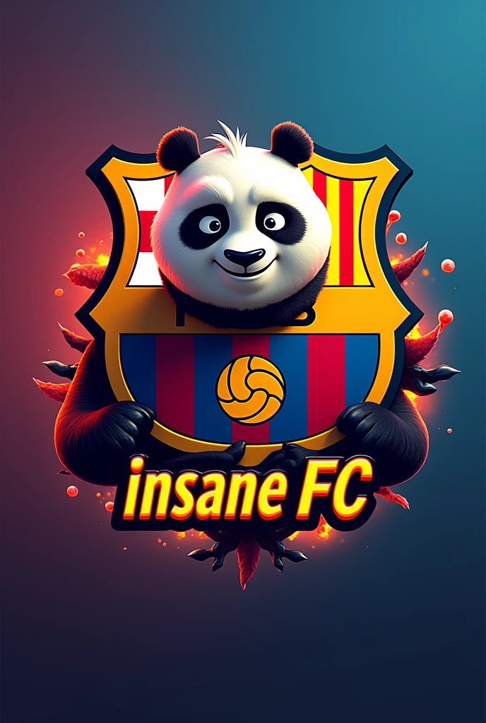 I want a logo that says "insane FC" that the Barcelona club appears and Po has other things that represent him like his players