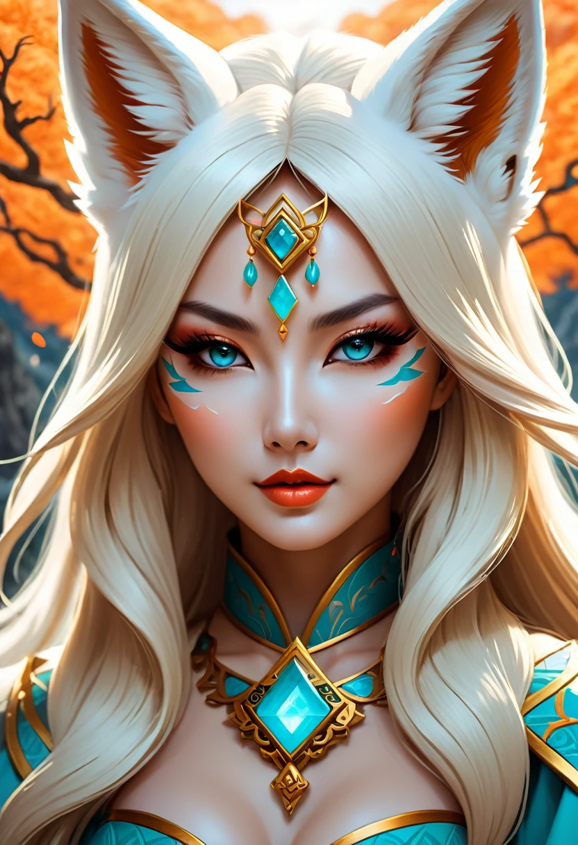 Anthropomorphic feminine kitsune enchantress. Official Art – An Award-Winning Digital Masterpiece In 4K Ultra HD, Extreme Detail And Intricate Realism. Symmetrical Face. This Concept Art Brought To Life By The Hands Of Artists Like Wlop & Artgerm In A Stunning 2D Vector Illustration. Breath of the wild. Background Is A Panoramic Vista.
