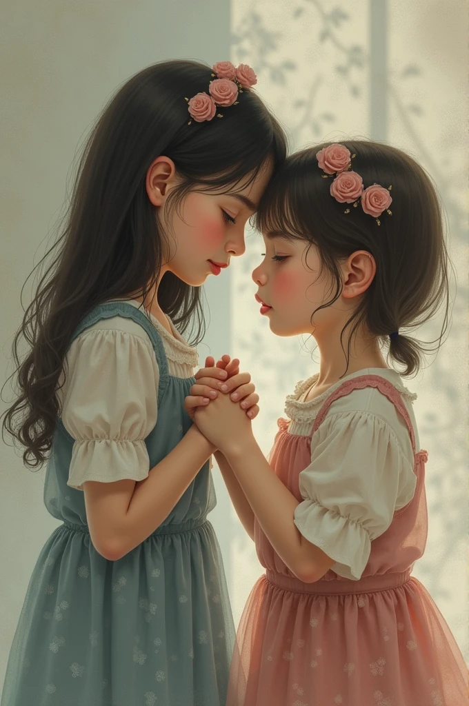 Girl holds the other's hand because she is sad