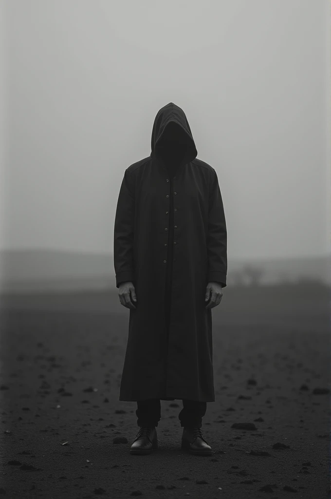 Make me a picture for the cover of my book the title is "Deadly" I want there to be a man standing in the middle of nowhere, that is spooky, creepy and sad, in black and white