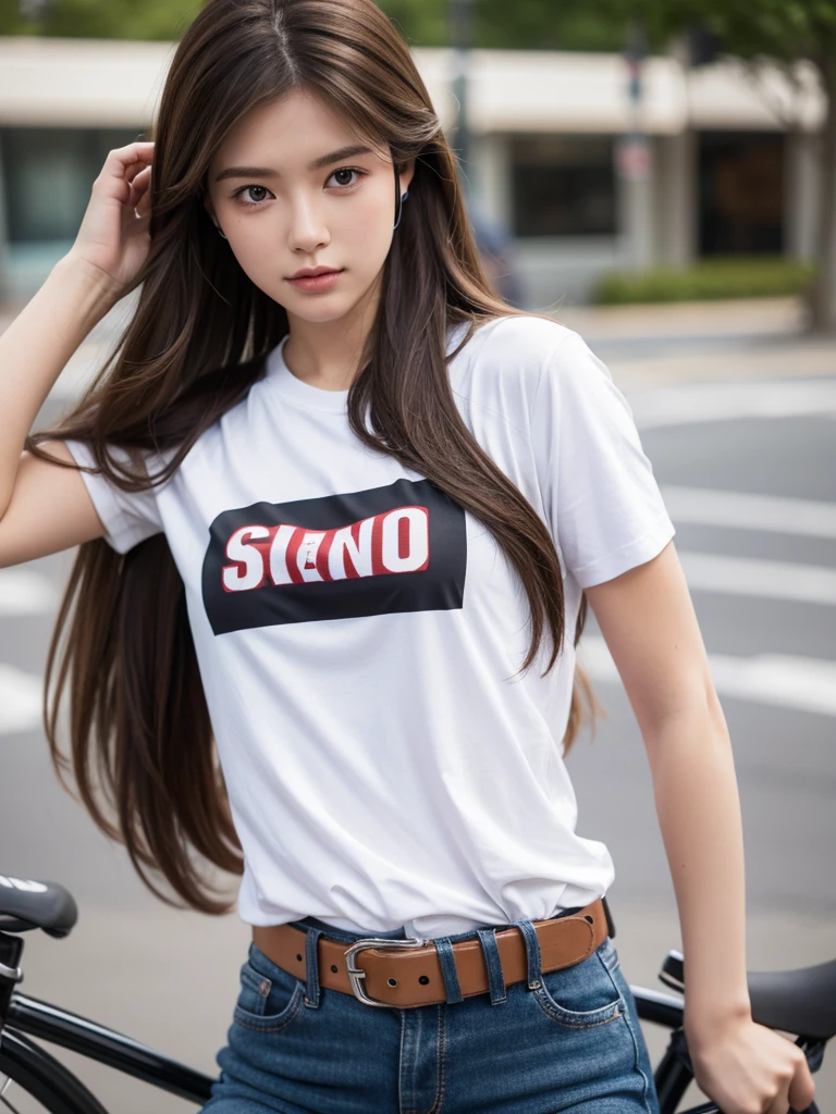Long Hair, Brown Hair, earphone, tShirt Solo High Definition, Belt 1 girl, bike
