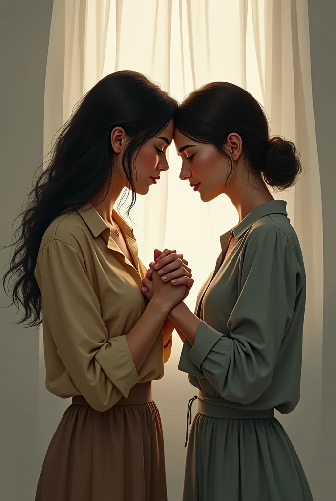 Adult girl holds the other's hand because she is sad