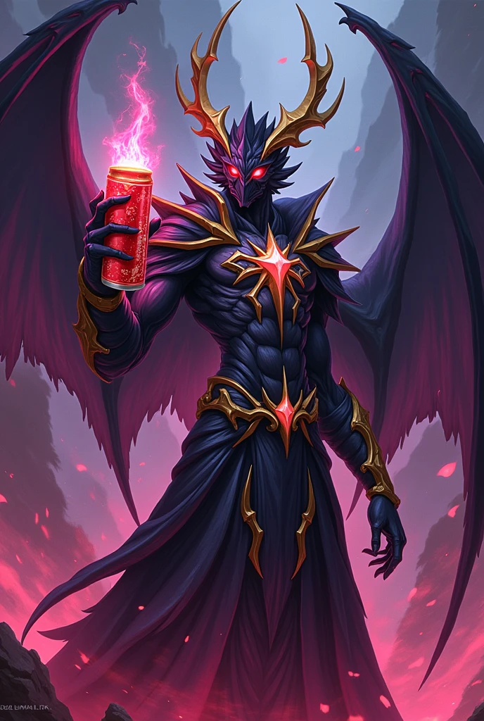 Infernity archfiend yugioh holding a bud light can