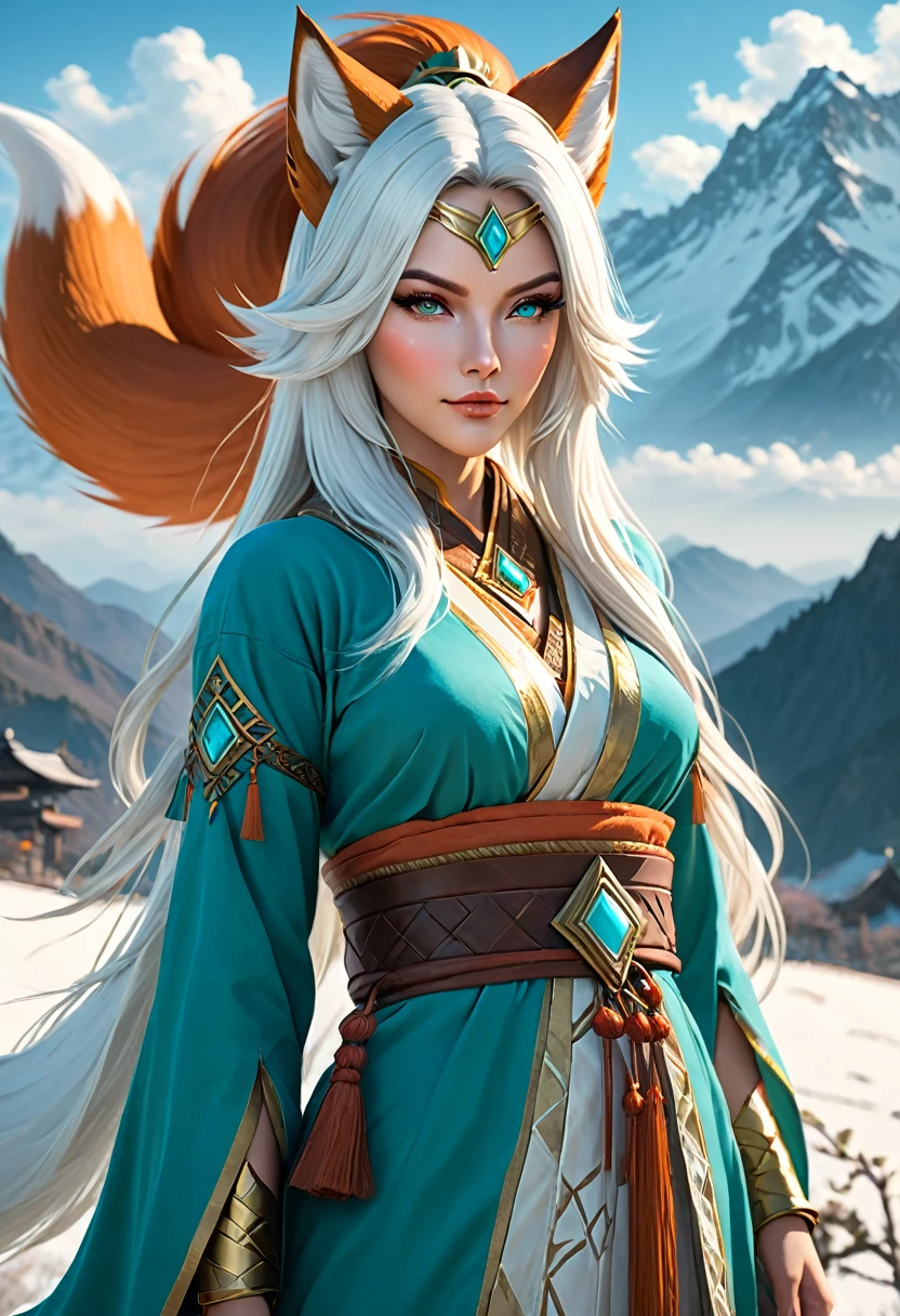 Anthropomorphic feminine kitsune enchantress. Official Art – An Award-Winning Digital Masterpiece In 4K Ultra HD, Extreme Detail And Intricate Realism. Symmetrical Face. This Concept Art Brought To Life By The Hands Of Artists Like Wlop & Artgerm In A Stunning 2D Vector Illustration. Breath of the wild. Background Is A Panoramic Vista.

