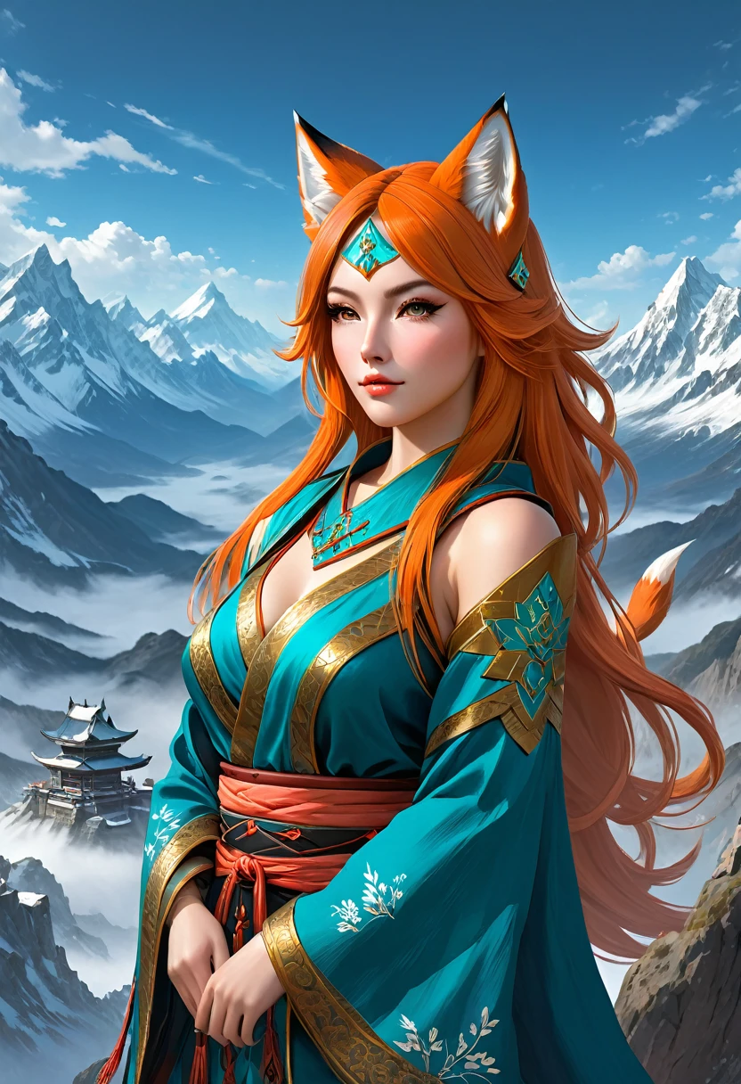 Anthropomorphic feminine kitsune enchantress. Official Art – An Award-Winning Digital Masterpiece In 4K Ultra HD, Extreme Detail And Intricate Realism. Symmetrical Face. This Concept Art Brought To Life By The Hands Of Artists Like Wlop & Artgerm In A Stunning 2D Vector Illustration. Breath of the wild. Background Is A Panoramic Vista.
