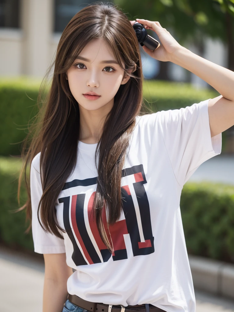 Long Hair, Brown Hair, earphone, tShirt Solo High Definition, Belt 1 girl, rider