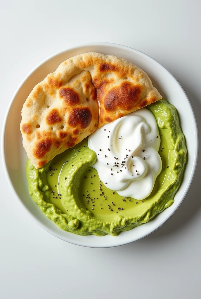 Make me a plate of food Pita bread with my food gluten-free flour with 2 tsp of avocado and a jar of 3/4 of natural yogurt