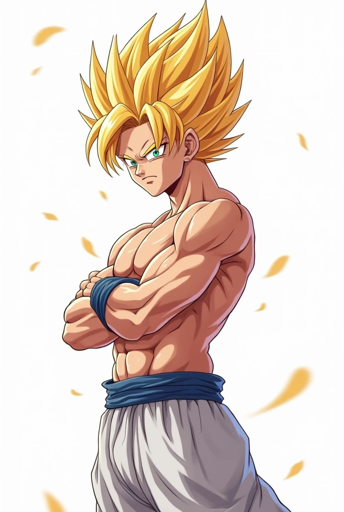 Dragon Ball style character, masculine, Whole body, Skinny body, blonde hair, eyes the color of honey, dragon ball, anime, 4k, White background