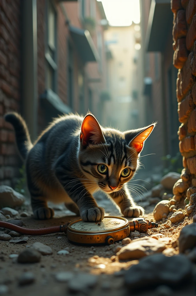 A cat finds a watch in an alley pocket