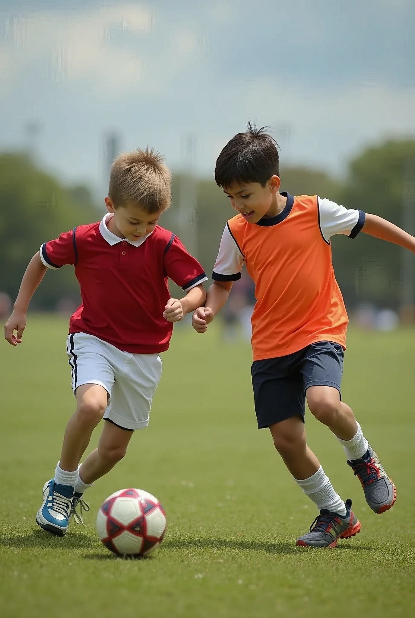 Two boys play football