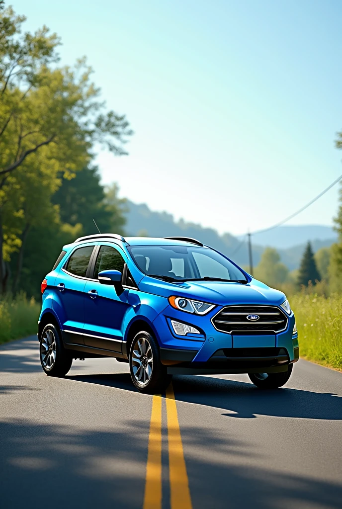 A 2018 blue Ford Ecosport on an empty