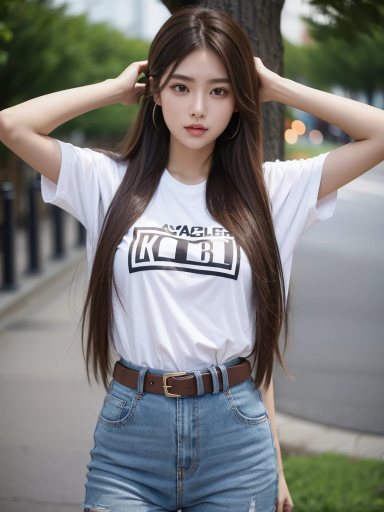 Long Hair, Brown Hair, earphone, tShirt Solo High Definition, Belt 1 girl,