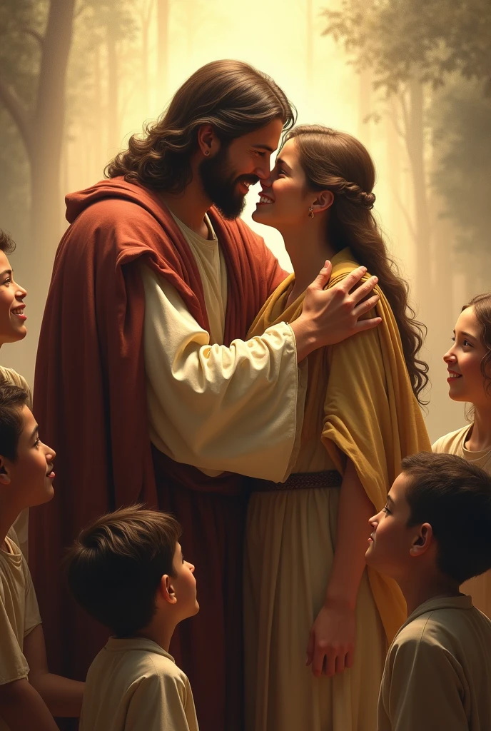Jesus embraced a couple and the young people