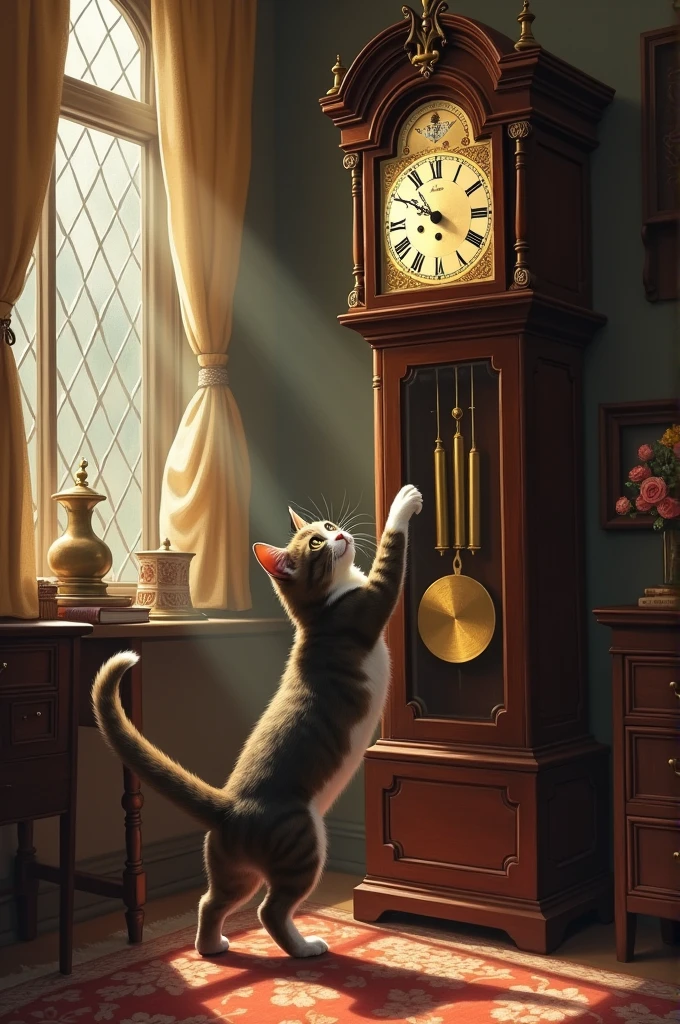 Cat playing with a clock and making time stop
