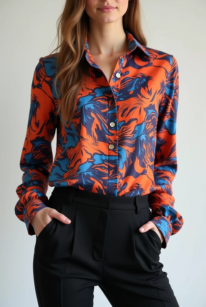 Make a design for an interclass blouse with a super shock print