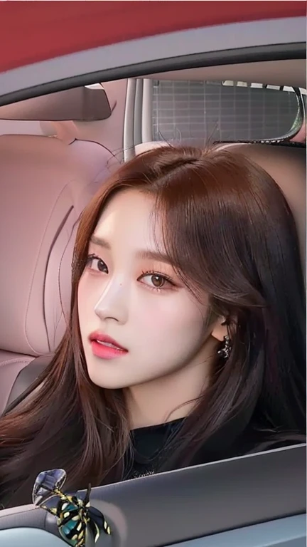 A cartoon image of a woman in a car with a man in the background., Manhwa, delicate androgynous prince, webtoons, beautiful androgynous prince, sakimi-chan, 🤤 girl portrait, urban girl fanart, Portrait of Jossi from Blackpink, by Yang J, sensual smile, inspiration in Ma Yuanyu, with long hair and piercing eyes , jisoo from blackpink, popular south korean makeup, quality detailed ,(beautiful makeup :1.2), wide hips, Big, Big ass, (best quality, 8k, masterpiece: 1.3), clear focus: 1.2, Perfect body beauty: 1.4, strong abs, Very detailed face and skin texture. , detailed eyes, double eyelids, (long hair), Having very marked curves, with greater volume in ((hips and breasts)), which makes the waist look much smaller ((wasp waist)).(masterpiece, top quality, Best Quality, official art, depth of field, Beauty: 1.2), pinnacle rendering, Realistic representation, (1 girl)